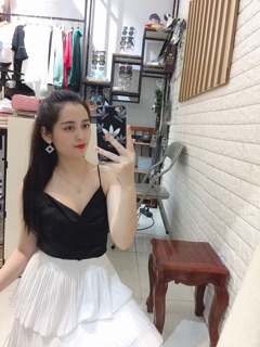 Áo hai dây lụa cổ đổ