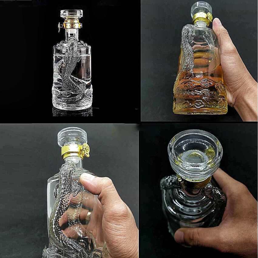 [ VIPShop ] Vỏ Bình Thủy Tinh Đựng Rượu 500ml, Chai Đựng Rượu Hoa Văn Rồng Thần, CTT-11 | BigBuy360 - bigbuy360.vn