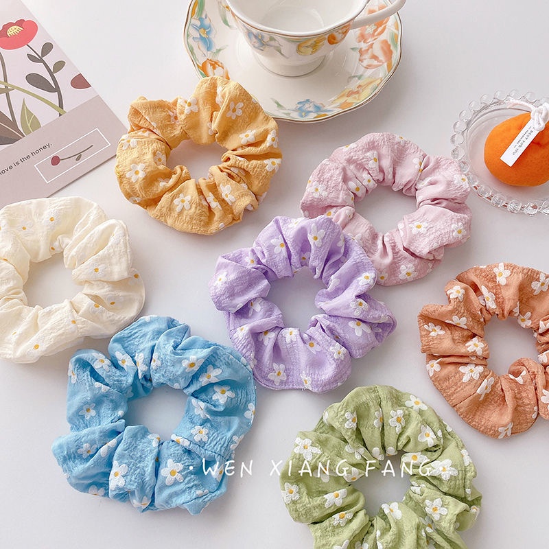 Dây buộc tóc in họa tiết hoa cúc phong cách Hàn Quốc dễ thương thời trang cho nữ