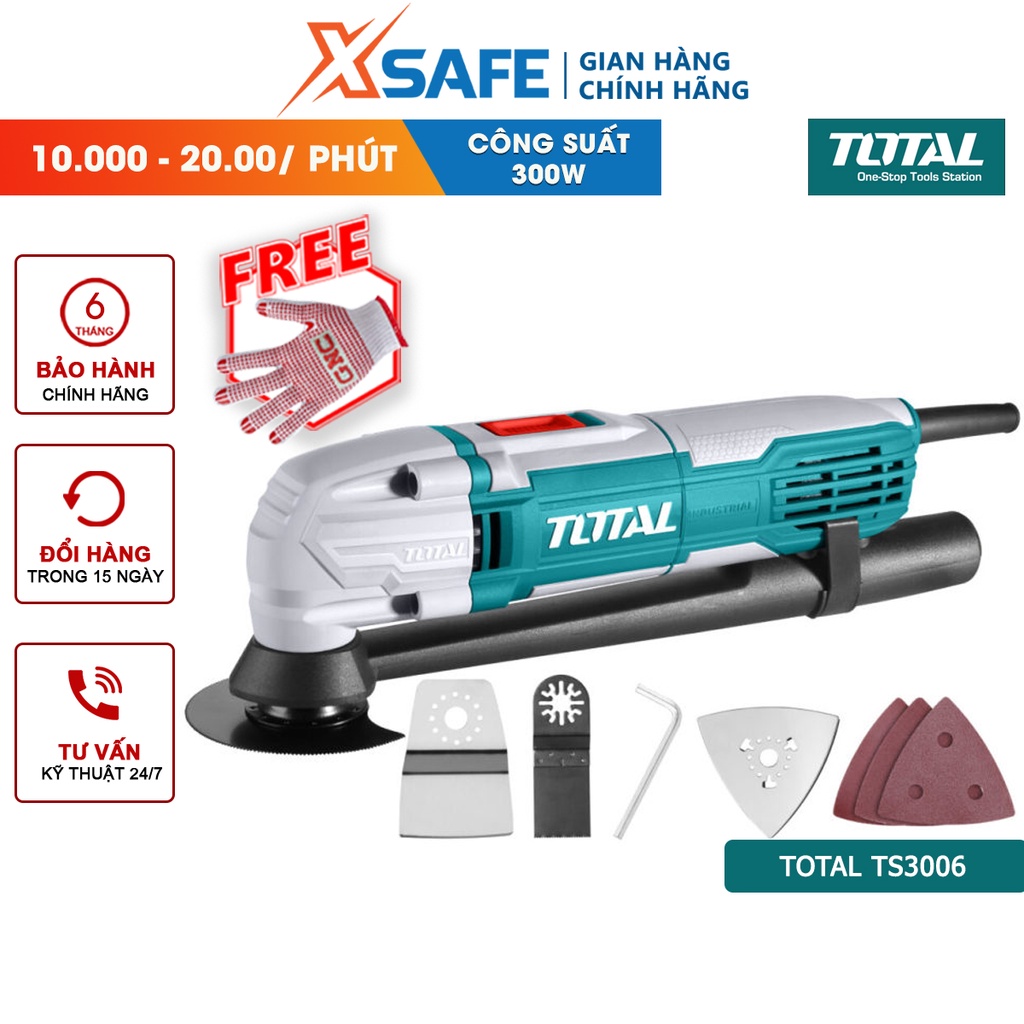 Máy cắt gọc đa năng TOTAL TS3006 300W, tốc độ không tải 10000-20000r/ph kèm phụ kiện lưỡi cắt, giấy nhám - chính hãng