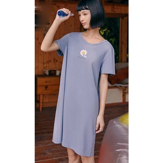 Đầm Thun Tay Ngắn Dáng Rộng In Hoa Họa Tiết Dễ Thương Basic Xẻ Tà Tinh Tế Chất Cotton Mềm Mát TTDS0277