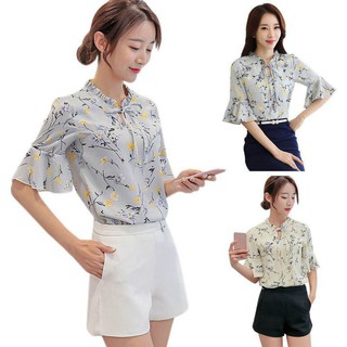 Áo voan kiểu tay ống loe cánh bướm họa tiết xinh xắn thời trang cho nữ