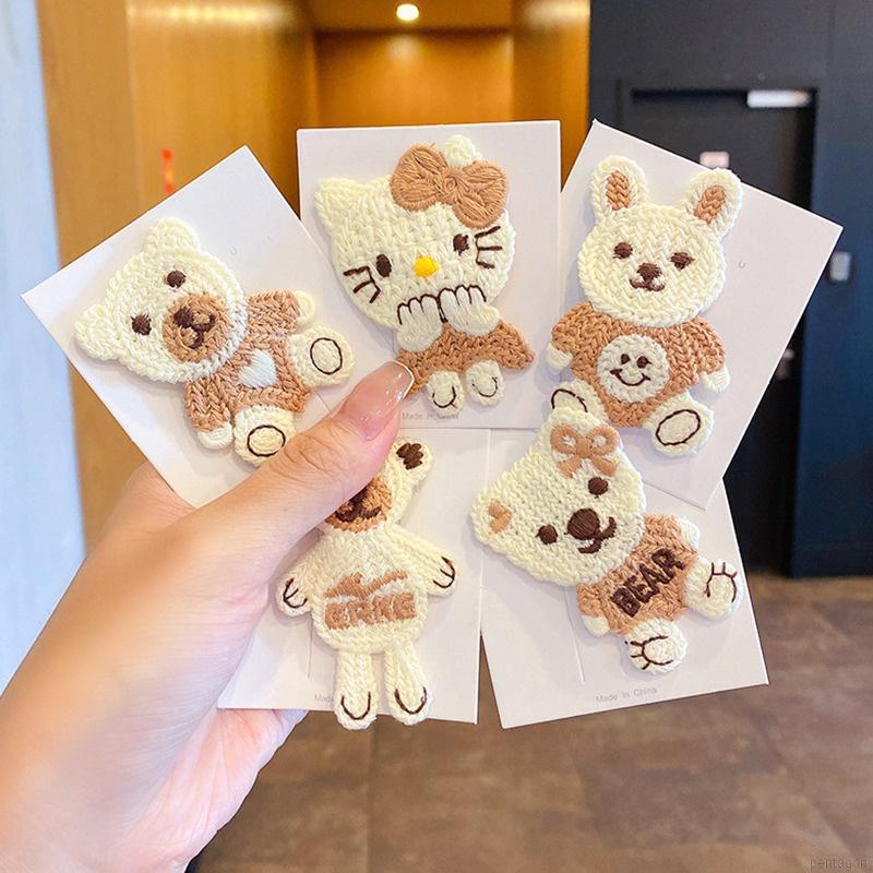 Kẹp tóc vải dệt kim hình gấu/thỏ hoạt hình dễ thương 14 phong cách cho bé gái