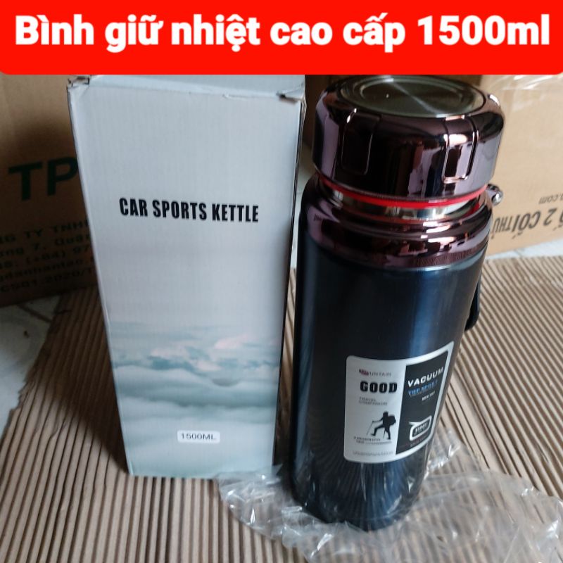 Bình giữ nhiệt cao cấp 1500ml (Hình thực tế) có nắp lưới lọc, vai cầm tay