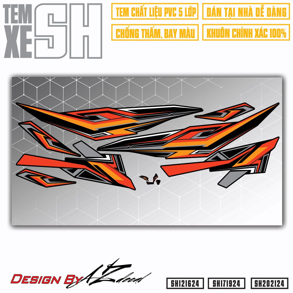 Tem Chế Xe SH Thiết Kế Cách Điệu | SH24 | Decal Rời Dán Xe SH Chống Nước, Bền Màu, Cắt Khuôn Sẵn