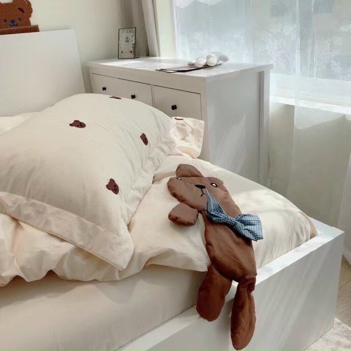 Bộ Chăn Ga Gối Teddy Bear Đũi Mềm Mại Luna Bedding
