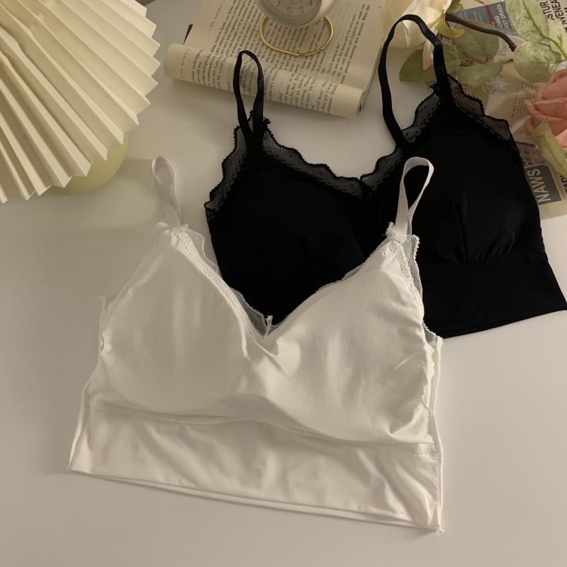 Áo Lót Lụa Không Gọng Phối Ren Phong Cách Hàn Quốc