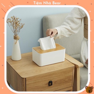 Hộp Đựng Khăn Giấy Rút Nắp Gỗ Có Ngăn Đựng Điện Thoại