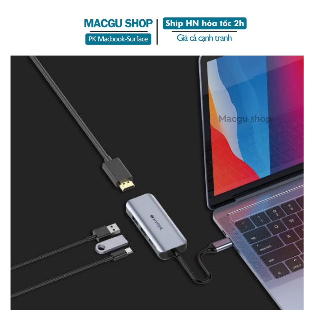 Cổng chuyển HyperDriver HDMI 4K/60Hz 4in1 USB-C Hub (HD41) - cho MacBook, iPad, Chromebook, PC và smartphone