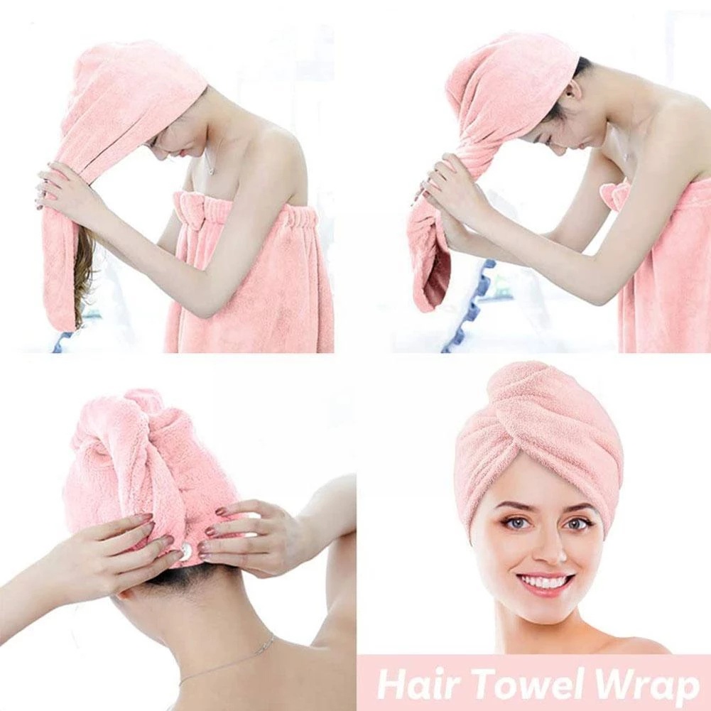 Mũ Tắm Trùm Đầu Sấy Khô Tóc Bằng Lông Cừu San Hô Mềm Mại Đính Nút Nút Hình Gấu