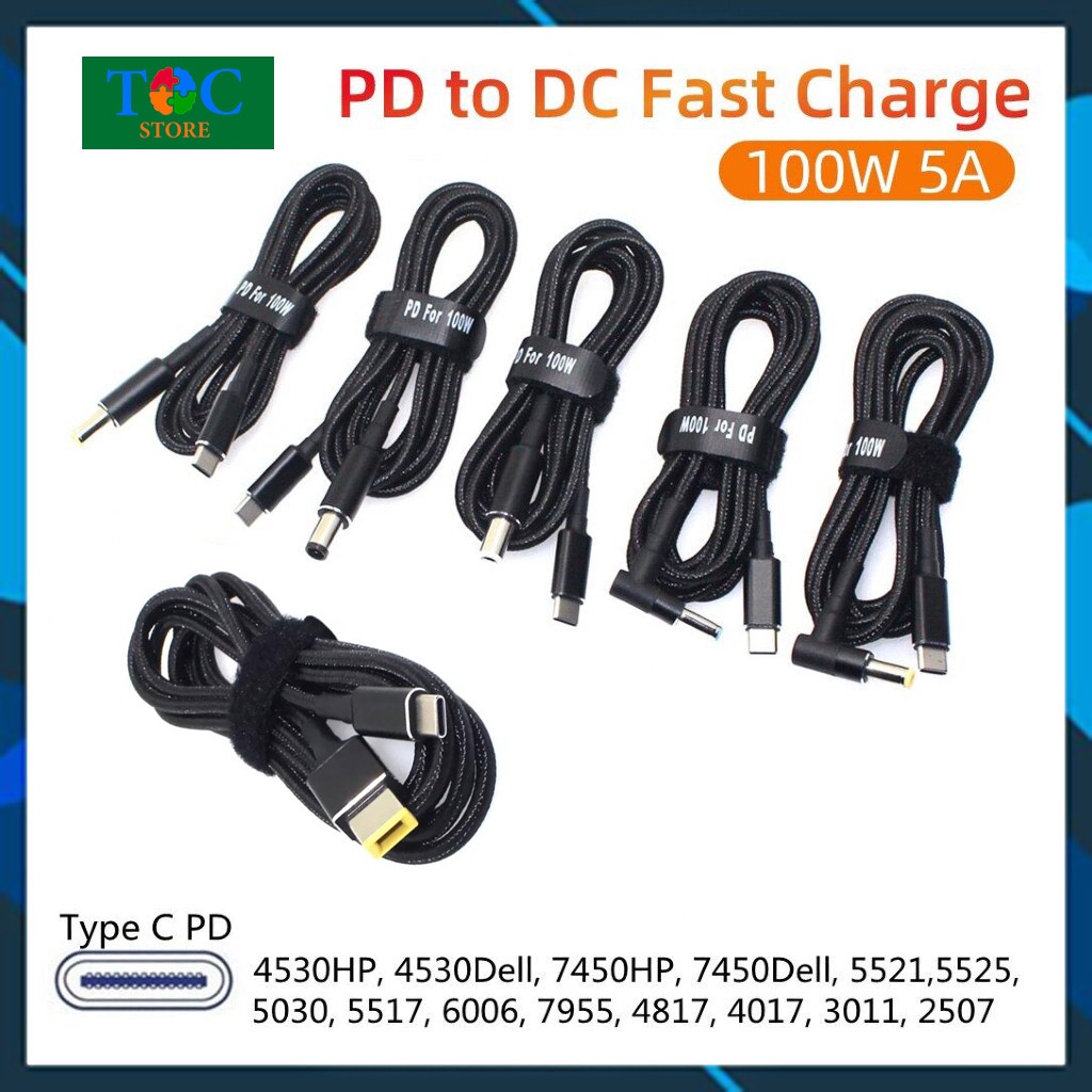 Dây cáp sạc PD 100W Type C - DC bọc dù cho laptop