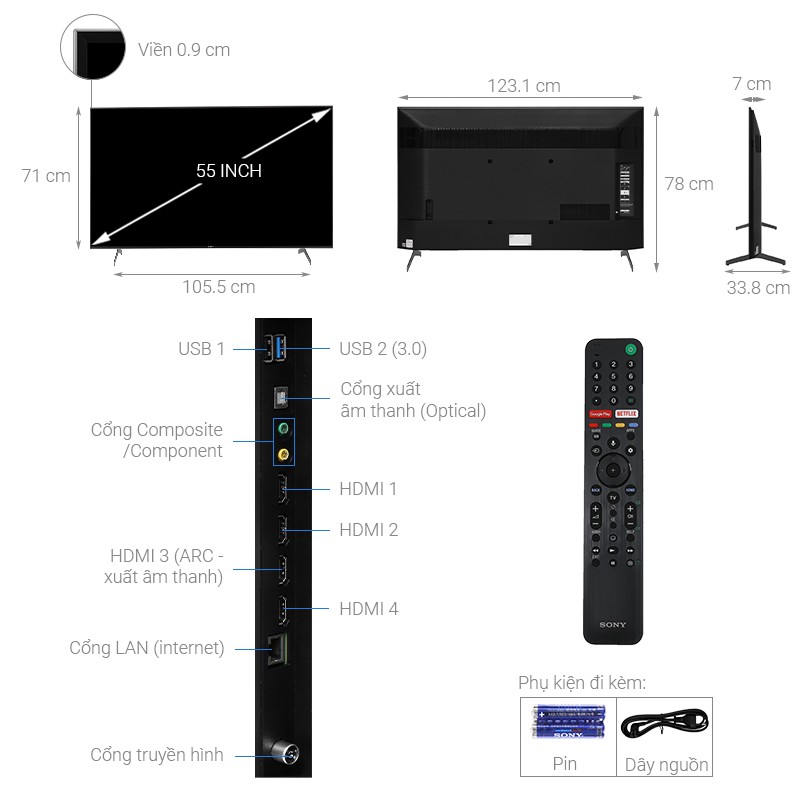 55X9000H - MIỄN PHÍ CÔNG LẮP - Android Tivi Sony 4K 55 inch KD-55X9000H Mới 2020