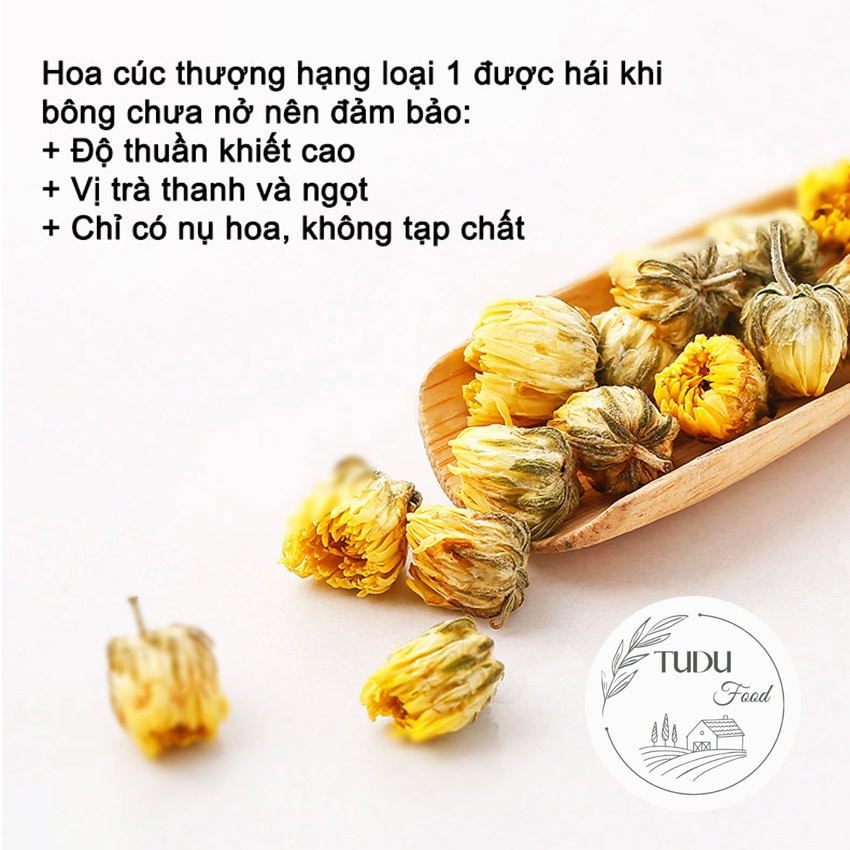 Trà hoa cúc thượng hạng loại 1 chất lượng tốt, bông cúc nụ khô, sạch vụn, đóng gói túi zip giấy