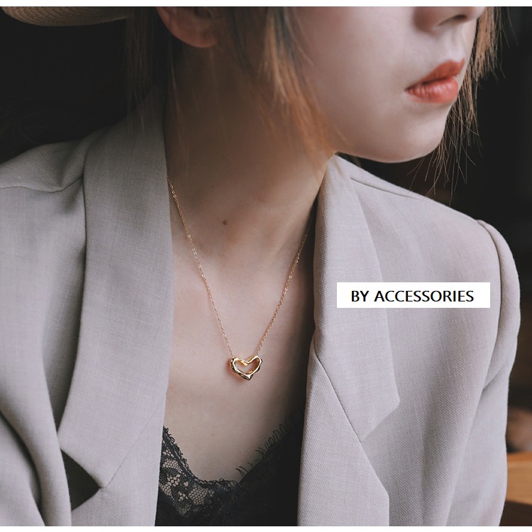 Dây chuyền titan trái tim rỗng viền dày không gỉ WN2119