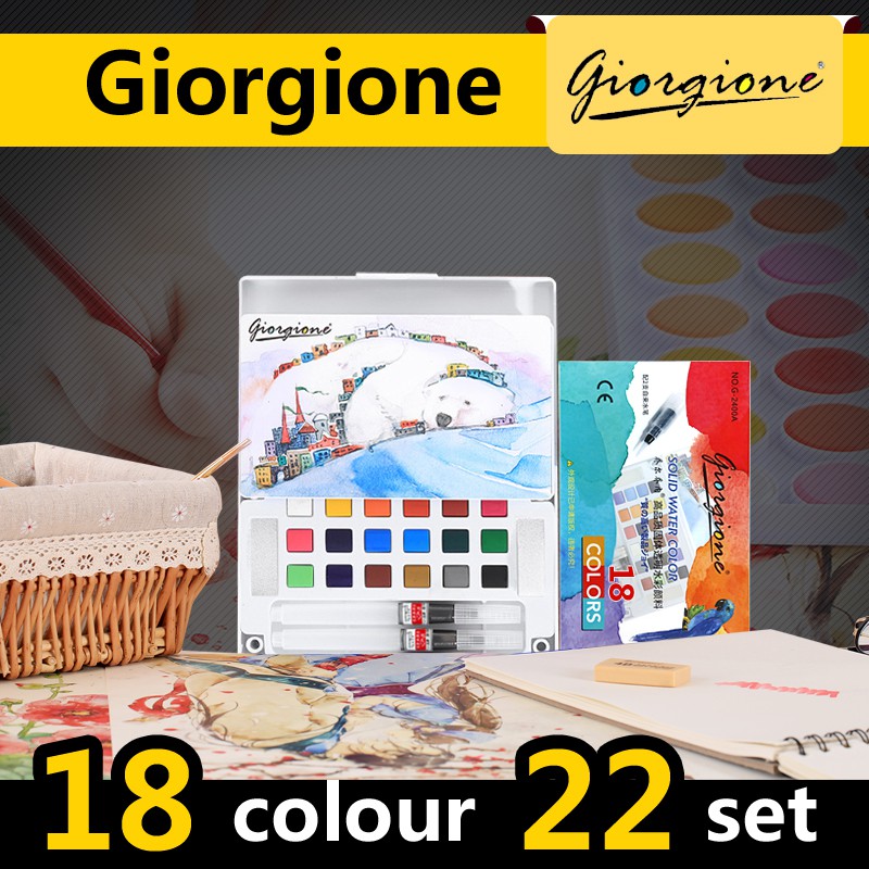 MÀU NƯỚC DẠNG NÉN GIORGIONE 12/18/24/36 - SOLID WATER COLOR (BỘ 12 TẶNG KÈM 1 CỌ NƯỚC, BỘ 18/24/36 TẶNG KÈM 2 CỌ NƯỚC)