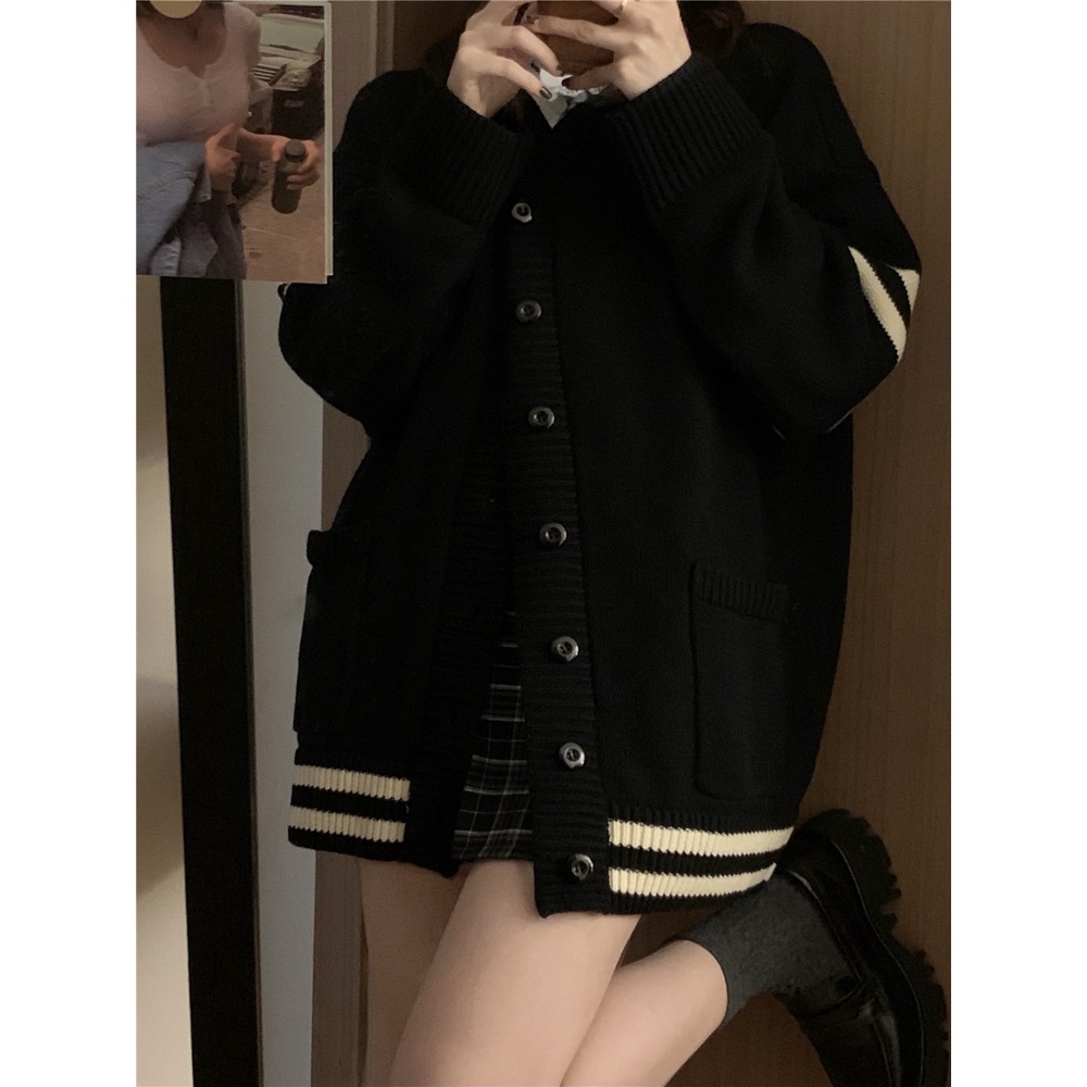 Áo khoác len màu khối phong cách Harajuku
