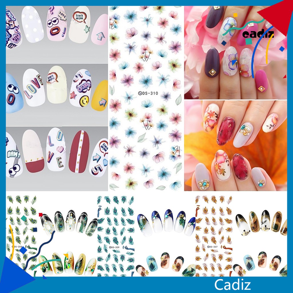 [Hàng mới về] Tấm Hình Dán Trang Trí Móng Tay Họa Tiết Hoa Đa Dạng