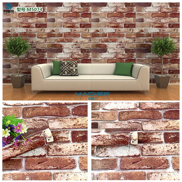 Decal giấy dán tường gạch nâu rõ khổ rộng 0.45m