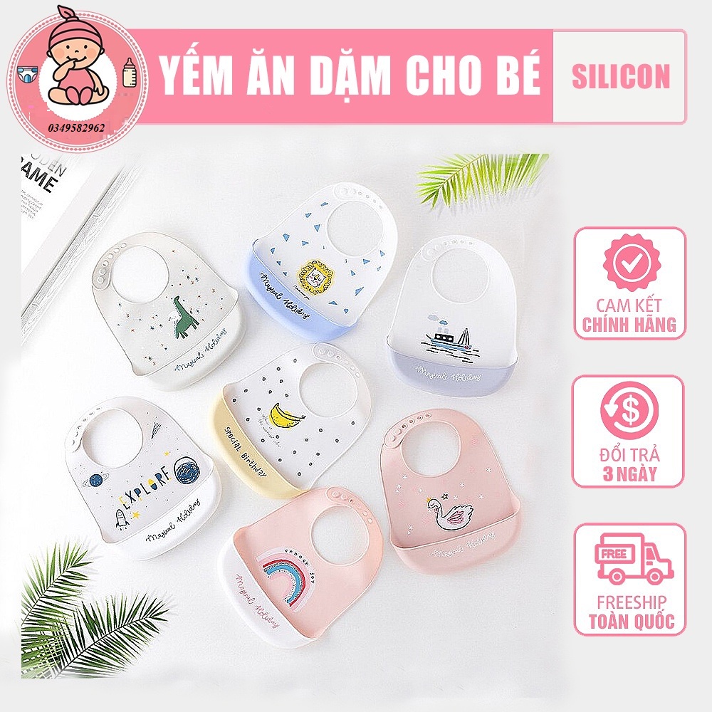 Yếm ăn dặm cho bé -Yếm ăn dặm silicon có máng chất liệu an toàn mềm mại có nhiều nấc điều chỉnh tiện lợi