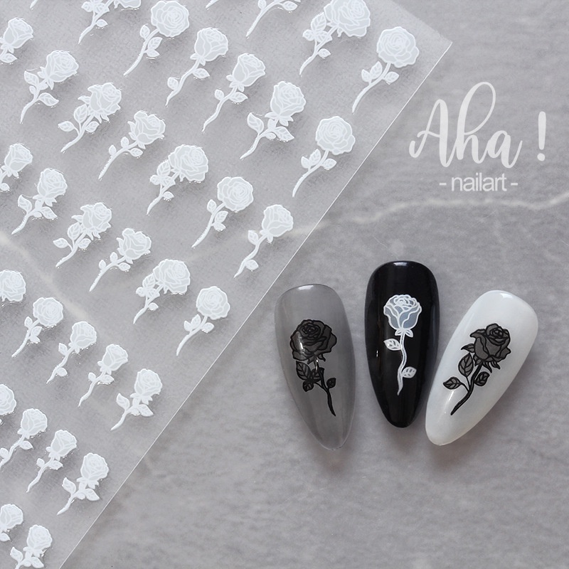 Sticker 3D Hình Học & Khói & Hoa Hồng Trắng Đen | Aha!