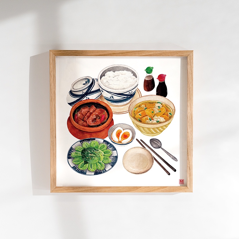 “Bữa Cơm Gia Đình” Tranh In 20x20cm Trang Trí Phòng, Cửa Hàng (Không Gồm Khung)