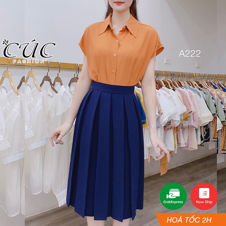 Chân váy xếp ly to dáng dài cao cấp công sở Cúc Fashion váy xếp li to