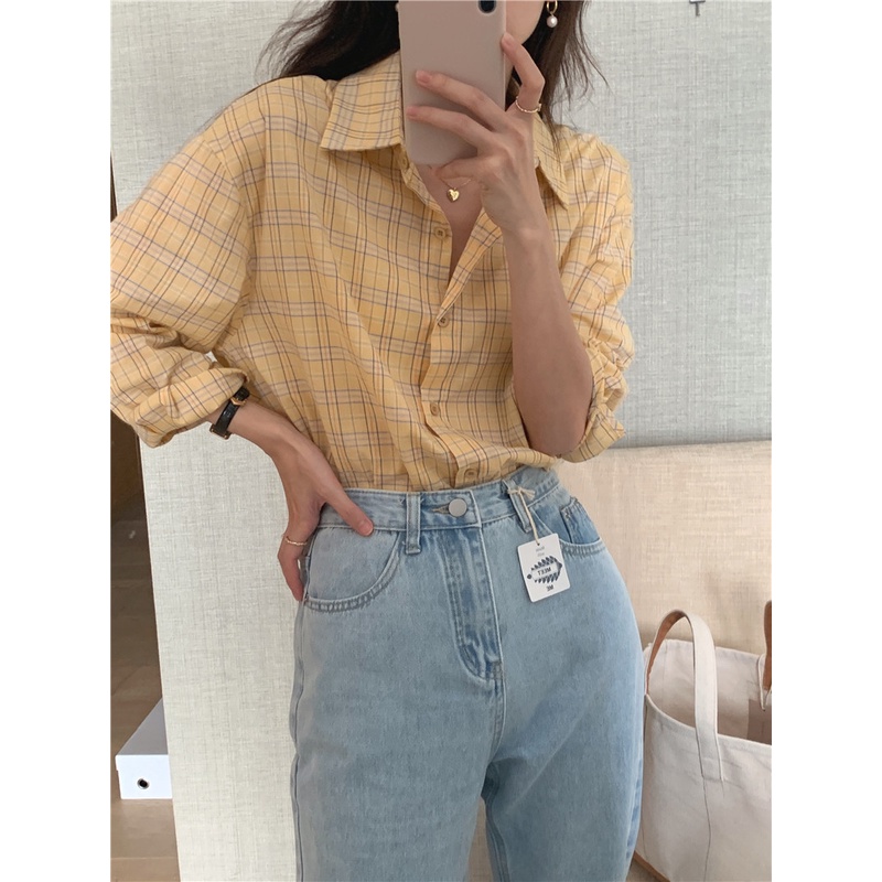 Áo Sơ Mi Dài Tay Họa Tiết Ca Rô Cổ Điển Thời Trang Mùa Hè 50433