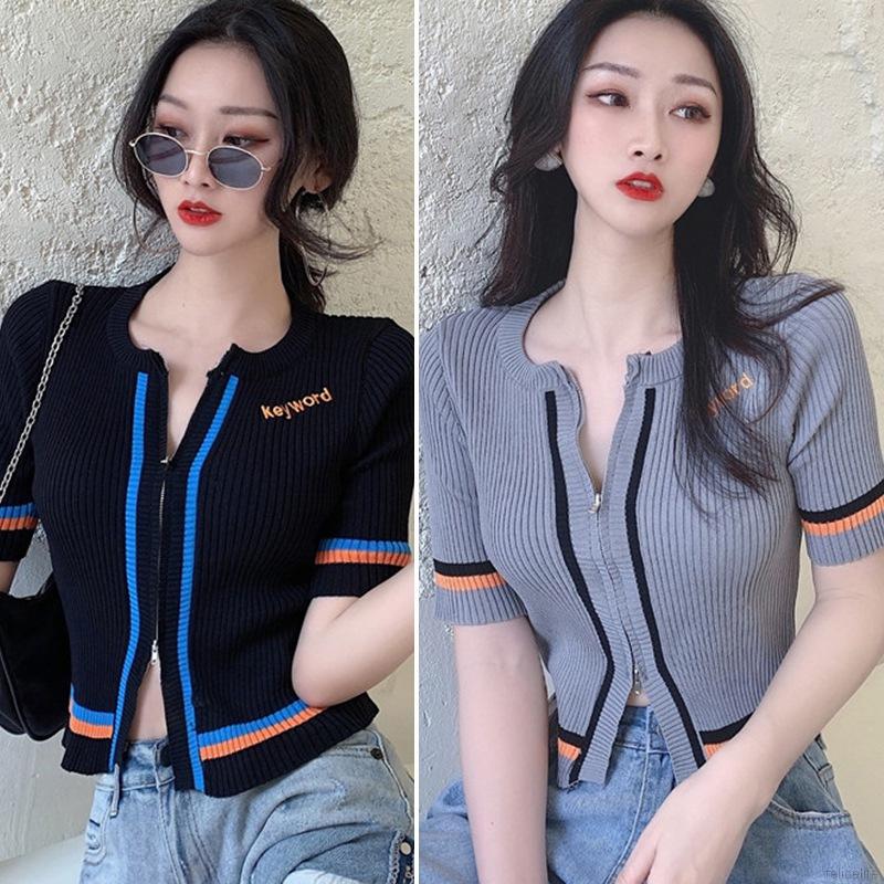Áo Cardigan Dệt Kim Cổ Tròn Phối Khoá Kéo Thiết Kế Quyến Rũ