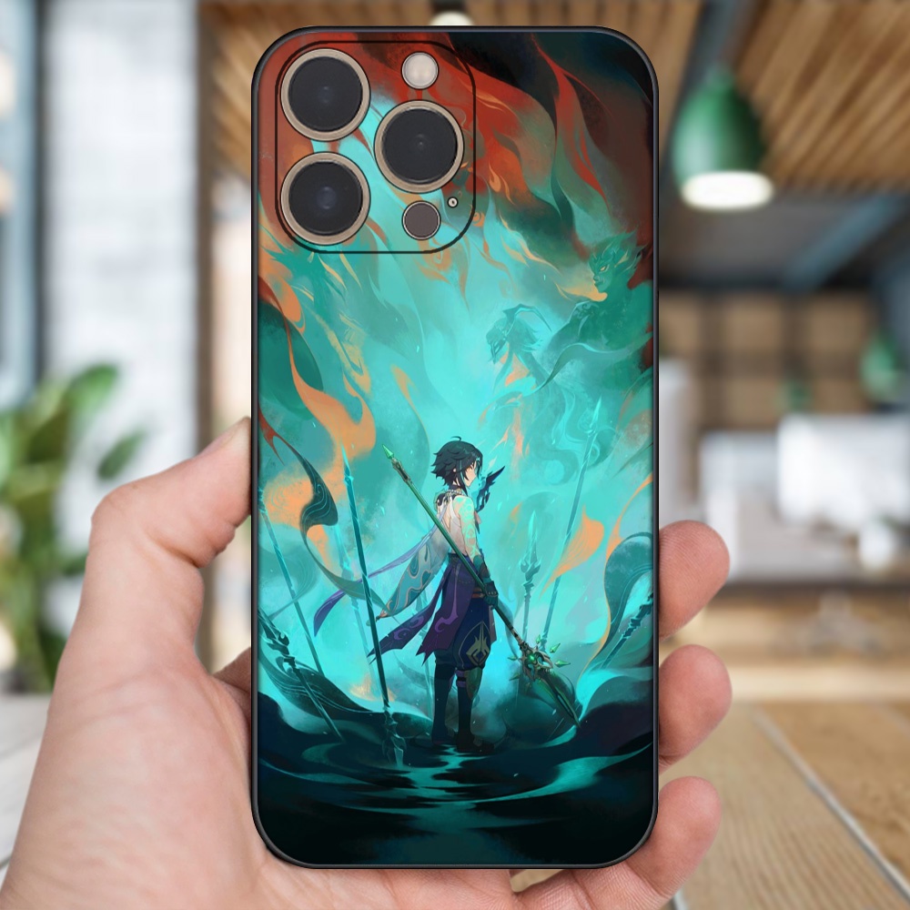 Ốp lưng iPhone 13 Pro dẻo đen cạnh vuông in hình Xiao Genshin Impact