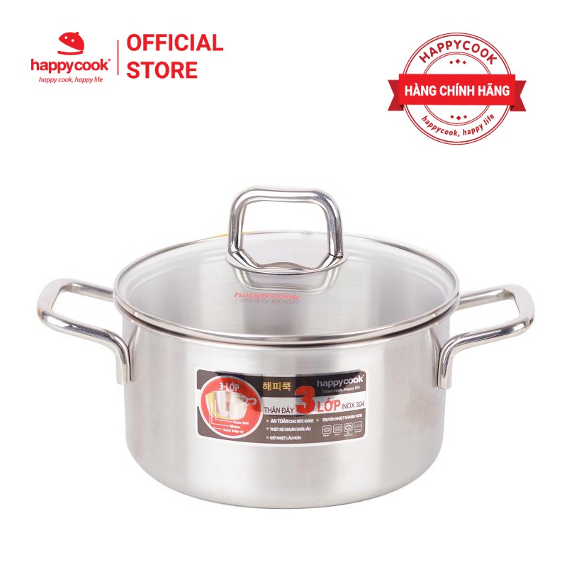 Nồi inox 3 lớp cao cấp Happy Cook Alvar nắp kiếng