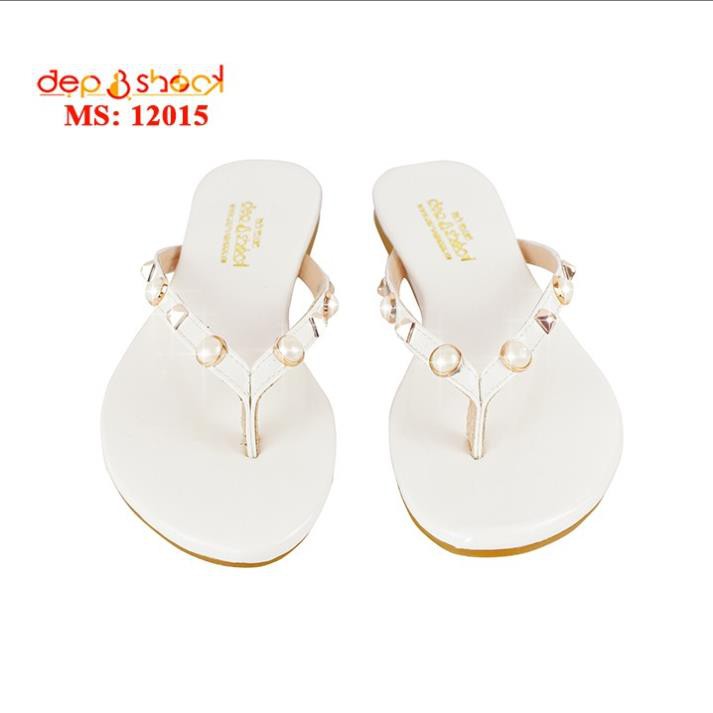 dép nữ xỏ ngón quai mảnh đính hạt thời trang cao cấp Depvashock có size lớn 41 42 43 MS 12015