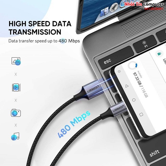Cáp sạc nhanh USB Type C dài 0,25m đến 2m Ugreen 60124/60125/60126/60127/60128