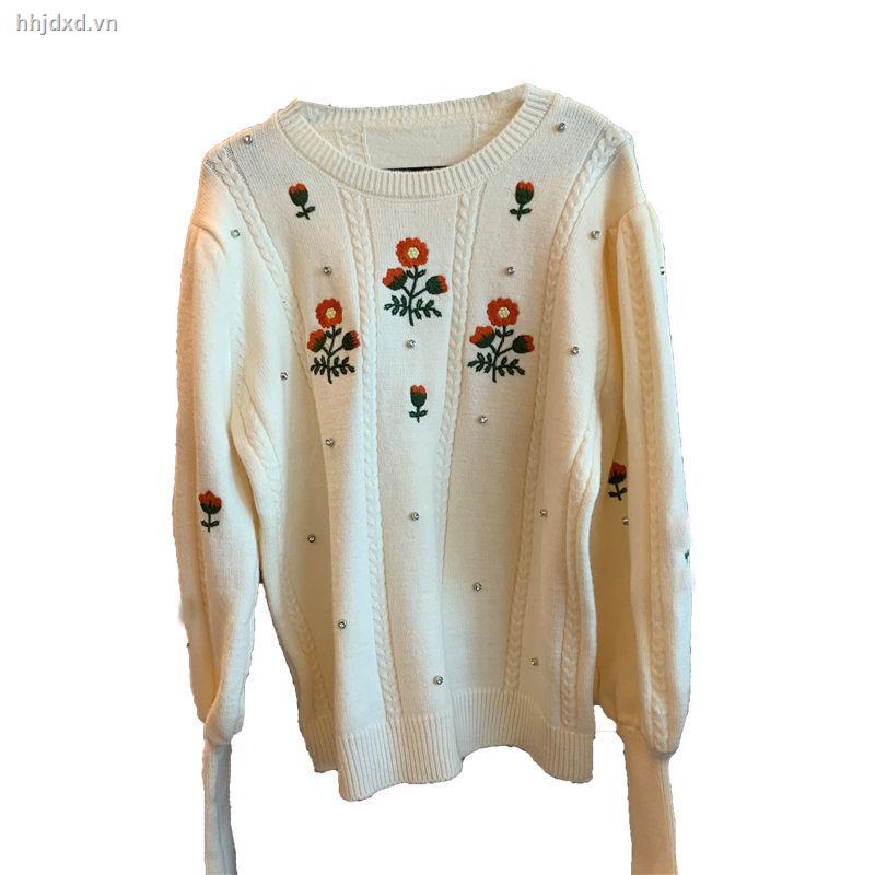 سÁo sweater dệt kim chui đầu cổ tròn thêu hoa cổ điển mùa thu/ đông mới 2021 cho nữ | BigBuy360 - bigbuy360.vn