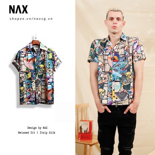 Áo sơ mi nam họa tiết NAXSHI020 vải lụa Ý, thoáng mát, không nhăn form relaxed fit