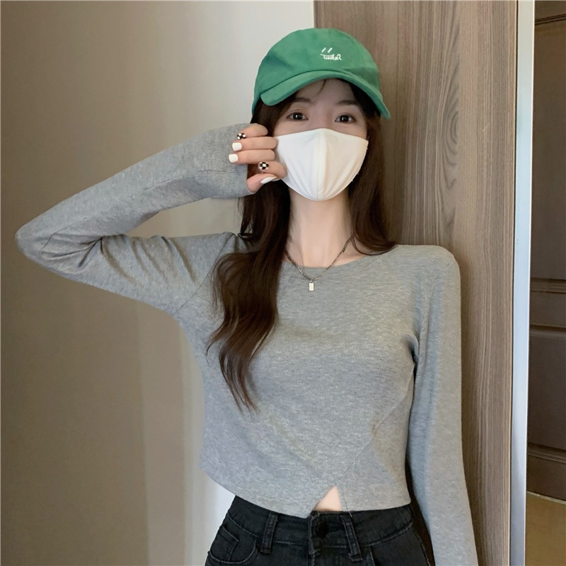 Áo thun SUXI tay dài cổ tròn màu sắc đơn giản thời trang xuân thu