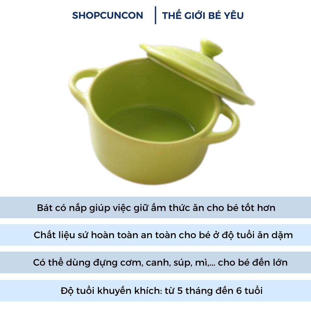 Bát ăn dặm cho bé bộ chén sứ kiểu nhật dạng nồi có nắp giữ nhiệt, thố chưng yến chưng siro cho bé bằng sứ Cuncon Store