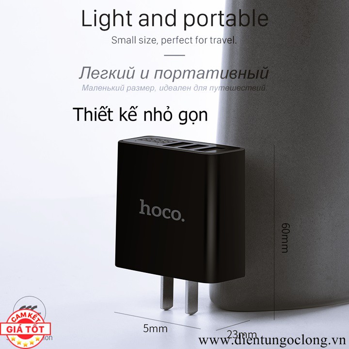 Cốc Sạc Hoco 3 USB Model C15 Có LCD Hiển Thị Tốc Độ Sạc