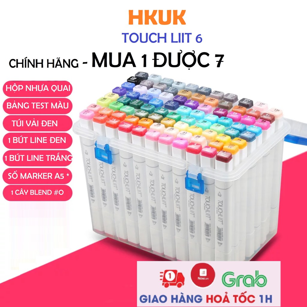 Bút Marker Touchliit đời 6 hộp nhựa 30/40/60/80 Màu Chuyên Nghiệp Touch liit 6 màu dạ hai đầu chính hãng HKUK