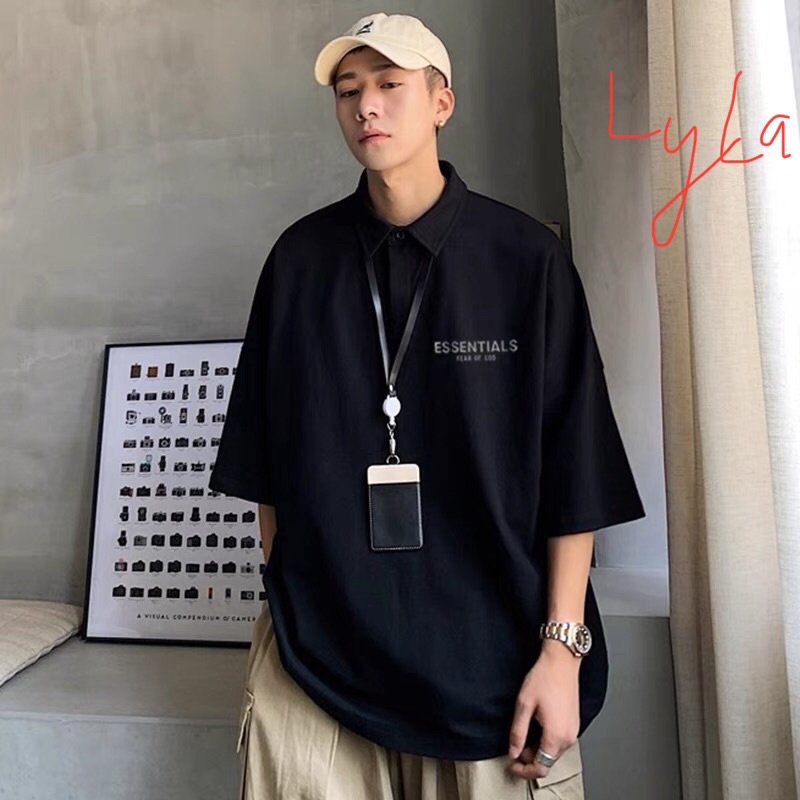 Áo PoLo form rộng  phong cách Hàn Quốc cổ bẻ⚡𝙃𝙖̀𝙣𝙜 𝙘𝙖𝙤 𝙘𝙖̂́𝙥⚡Áo PôLô unisex  in chữ Essential trước ngực nam nữ siêu hot