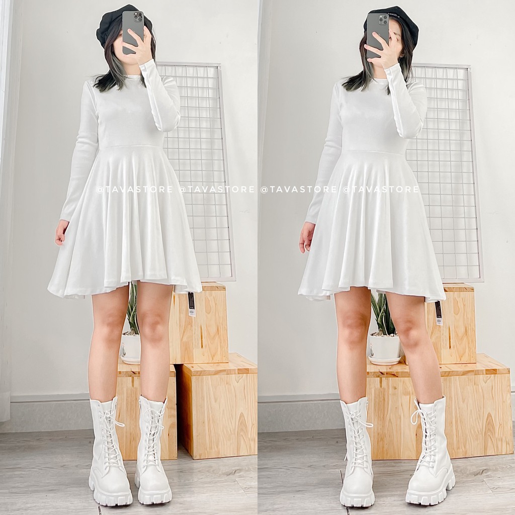 Đầm thun xoè tay dài