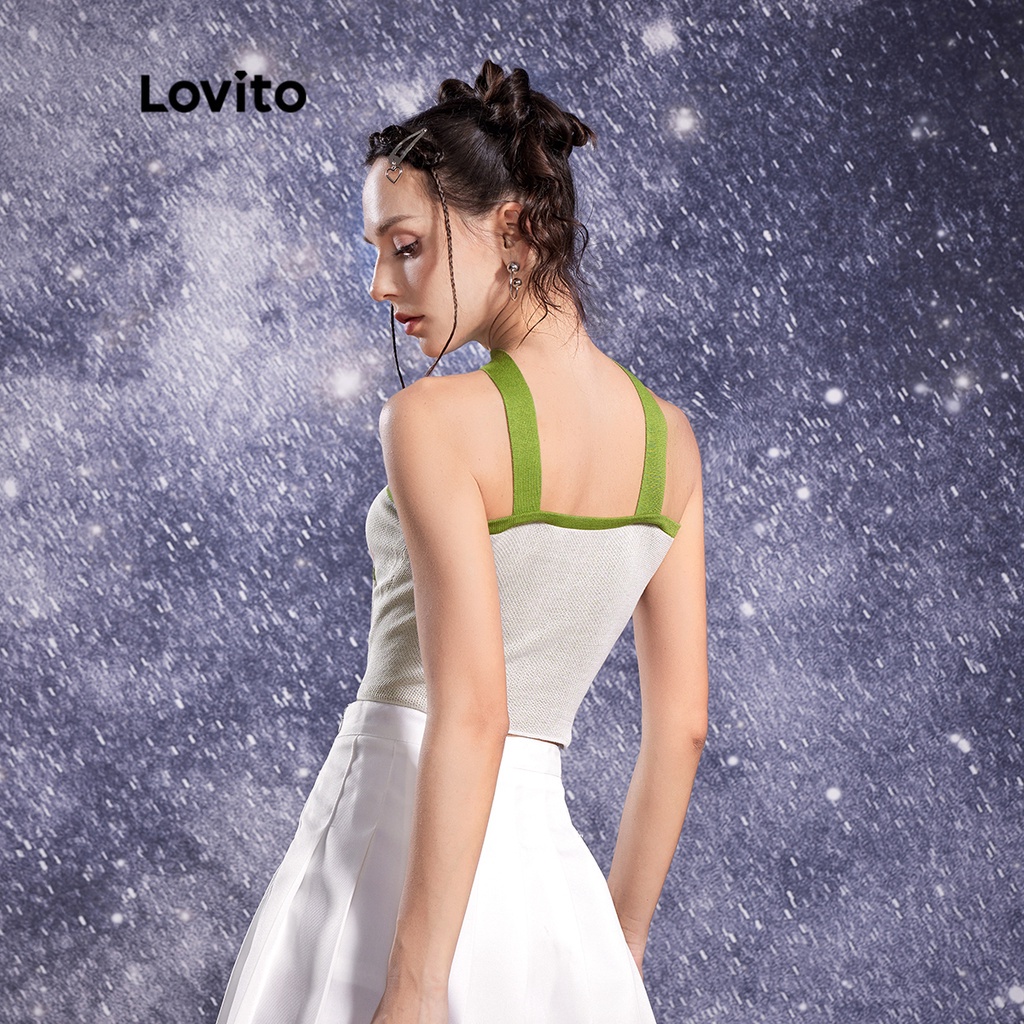 Lovito STAR GIRL Dễ thương chữ có dây ÁO Ràng buộc Phụ nữ Cami Top L32AE016 (Trắng trắng)