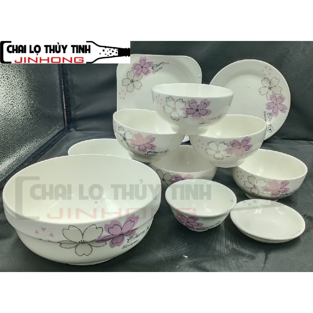BỘ BÁT ĂN CƠM 11 MÓN IN HÌNH CÁNH HOA MS04
