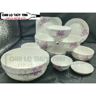 BỘ BÁT ĂN CƠM 11 MÓN IN HÌNH CÁNH HOA MS04