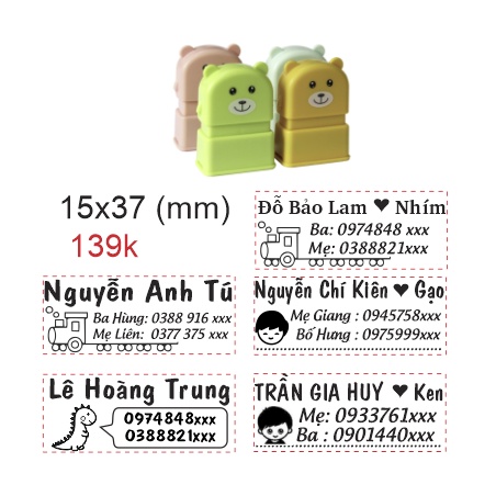 Con Dấu In Tên Lên Quần Áo Trẻ Em Mực Giặt Không Phai