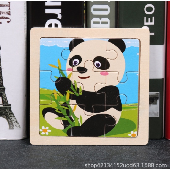 Tranh ghép gỗ nhiều hinh đáng yêu cho bé gồm 9 mảnh, kích thước 11x11cm