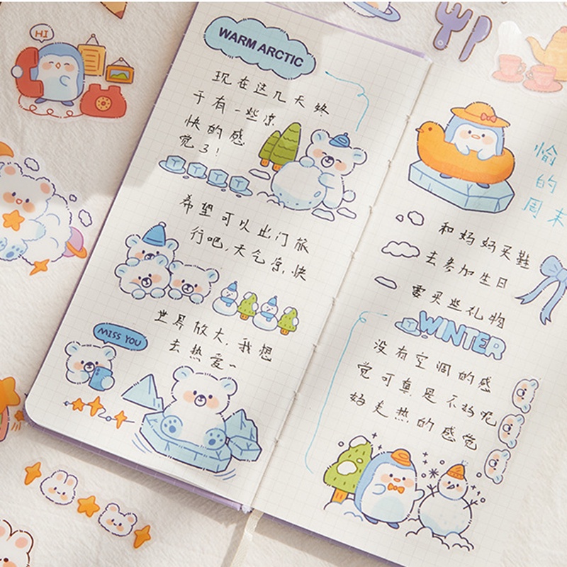 Túi 46 Miếng Dán Hình Thú Hoạt Hình Trang Trí Sổ Tay Cho Học Sinh