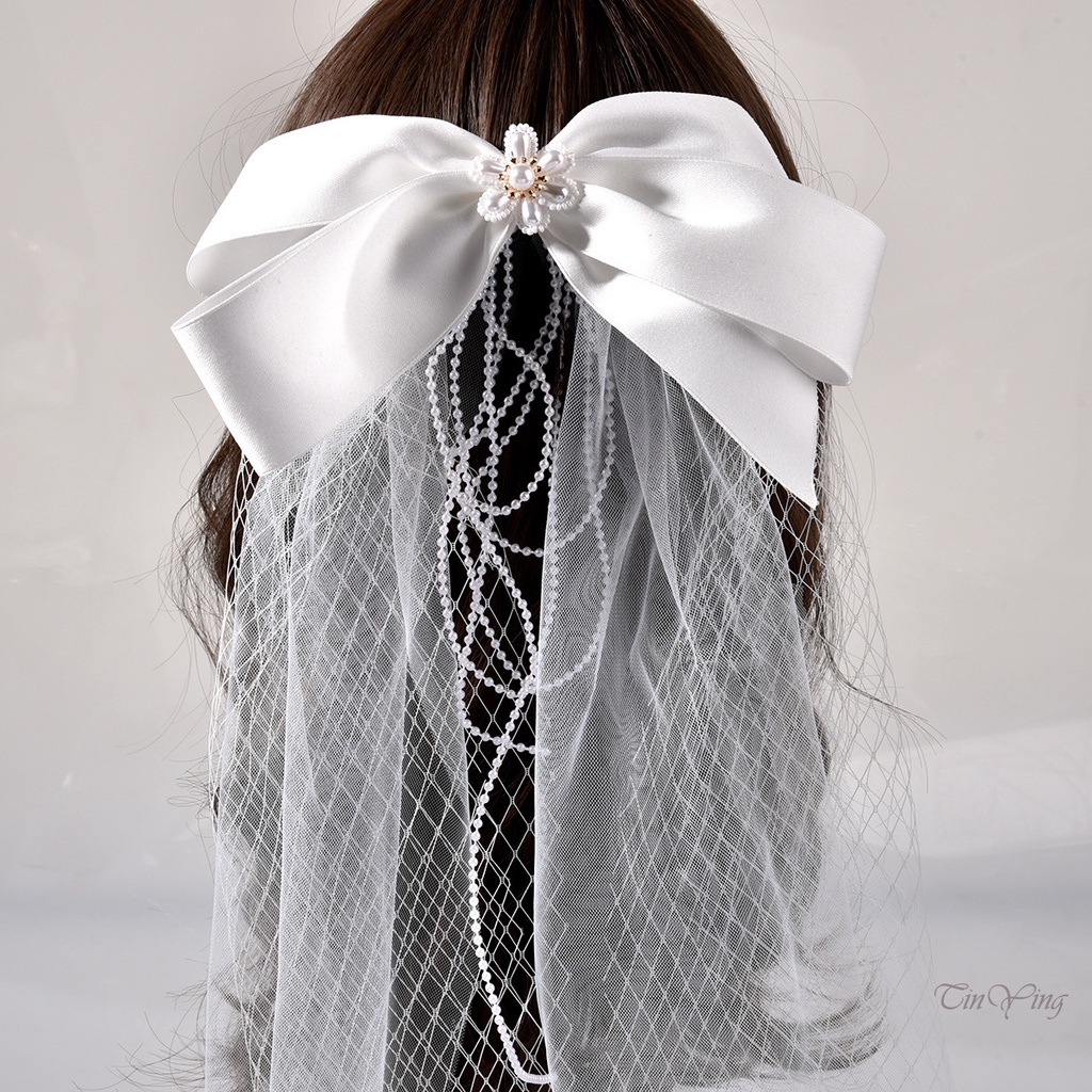 GETNOIVAS Mạng Che Mặt Cô Dâu Thiết Kế Thắt Nơ Lớn 35 x 26Cm Thiết Kế Tinh Tế Siêu Bền