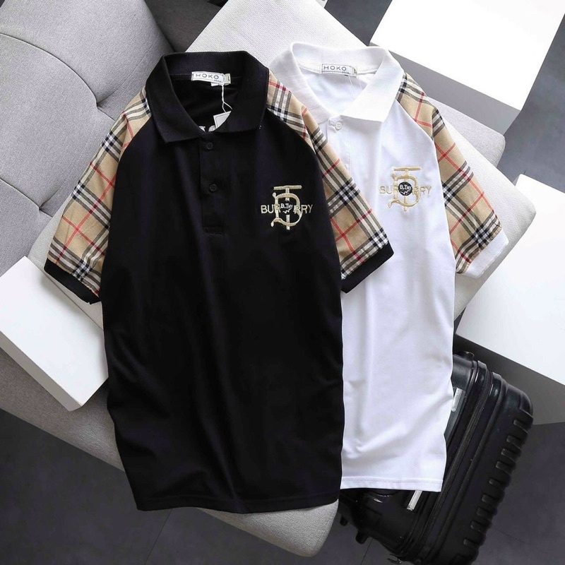 Áo Polo nam thêu BR tay giáp lăng chất liệu cotton cao cấp thiết kế quý phái sang trọng
