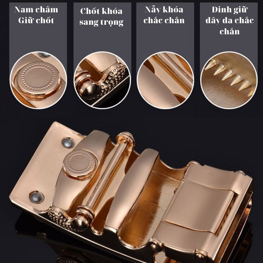 Thắt lưng nam khóa tự động, dây nịt nam sang trọng, chất da mềm, bóng, mặt đẹp