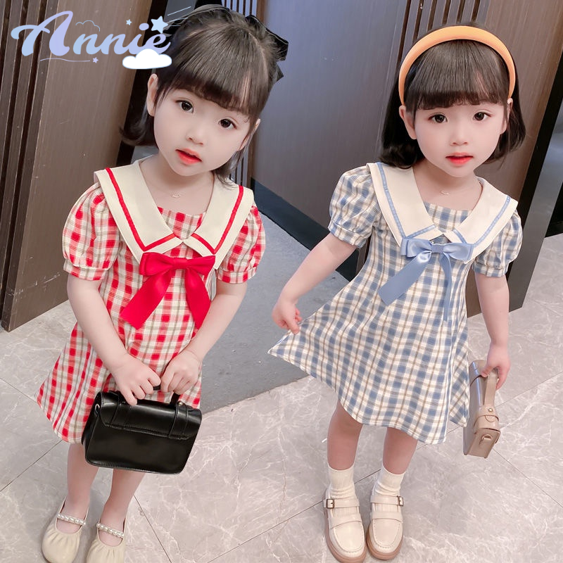 Đầm Tay Ngắn Họa Tiết Sọc Caro Thời Trang Mùa Hè Cho Bé Gái